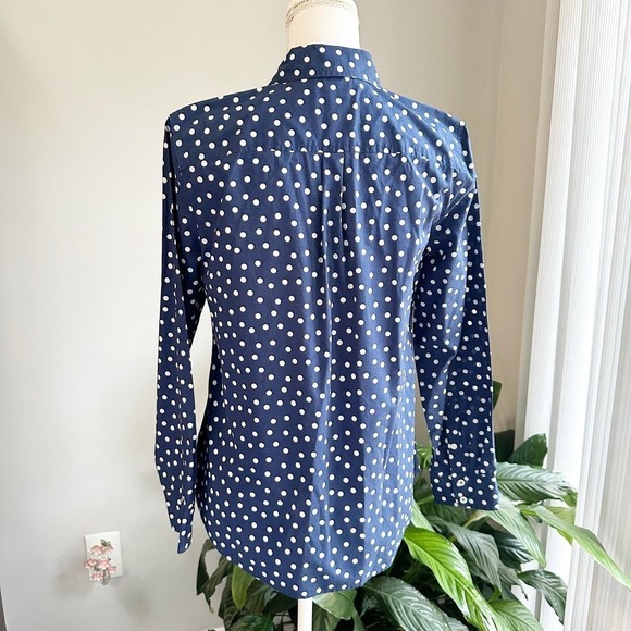 Talbots Polka Dot Navy Blue Button Up Blouse Size Small Cotton - Picture 2 of 7